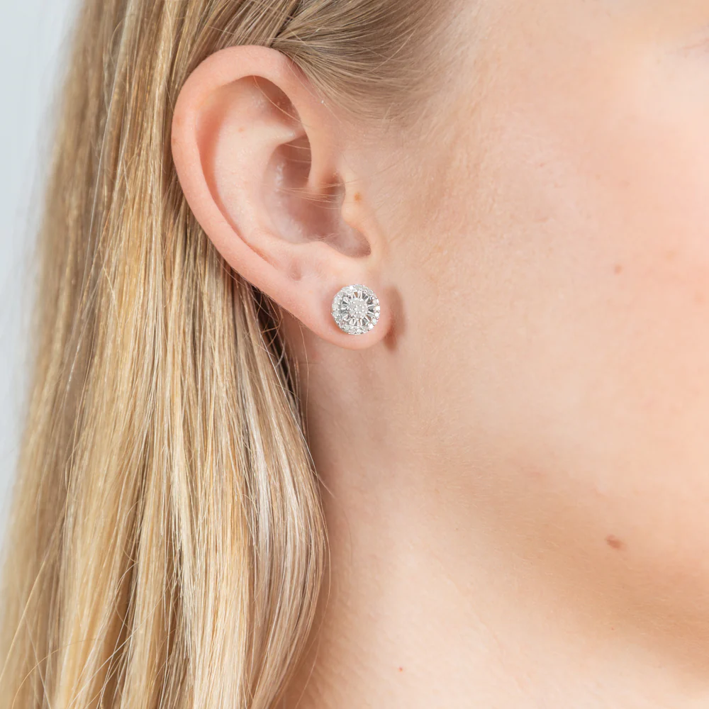 1/4 Carat Diamond Stud Earrings set with 18 Brilliant Diamonds in Sterling Silver - Image 2