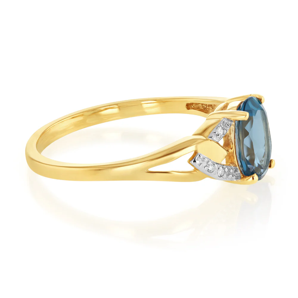 1.4 Carat London Blue Topaz and Diamond Ring in 9ct Yellow Gold - Image 2