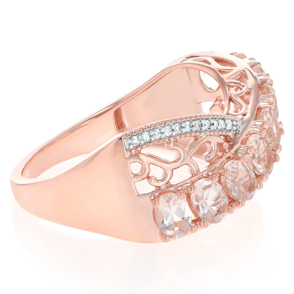 1.40 Carat Morganite and Diamond Ring in Rose Gold Plated Sterling Silver - Image 2