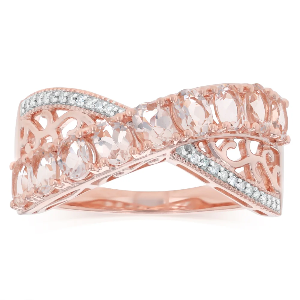 1.40 Carat Morganite and Diamond Ring in Rose Gold Plated Sterling Silver - Image 3