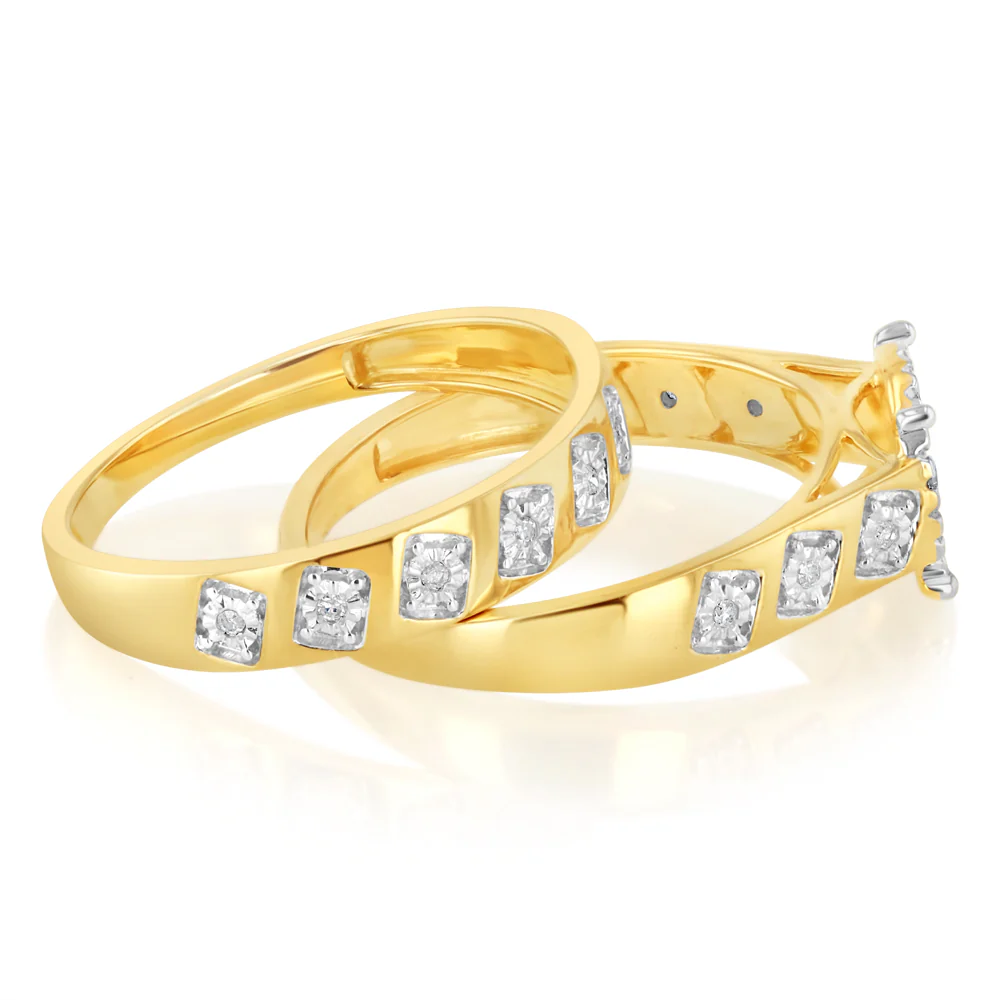 1/5 Carat Diamond 2-Ring Bridal Ring Set in 9ct Yellow Gold - Image 2