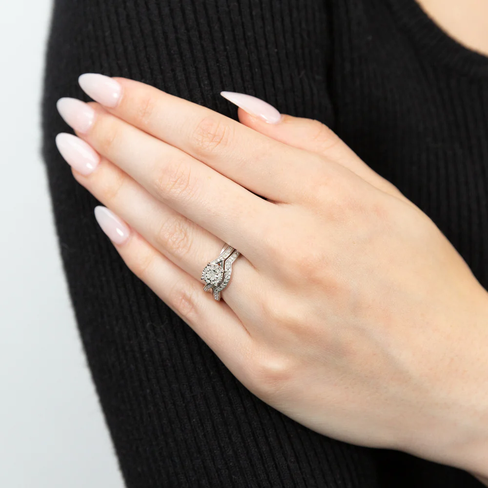 1/5 Carat Diamond  2-Ring Bridal Set in Sterling Silver - Image 2