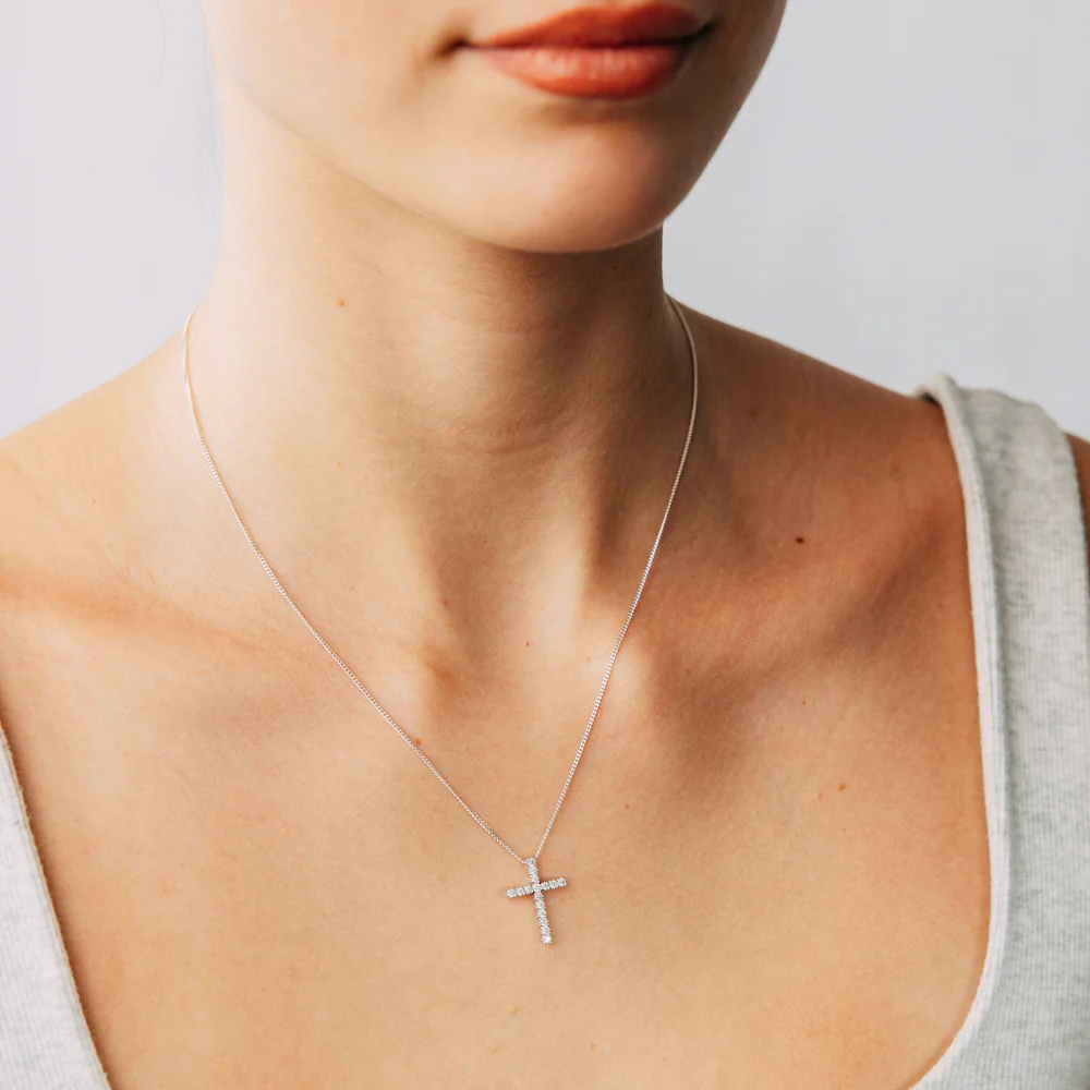 1/5 Carat Diamond Cross Pendant in 10ct White Gold - Image 2
