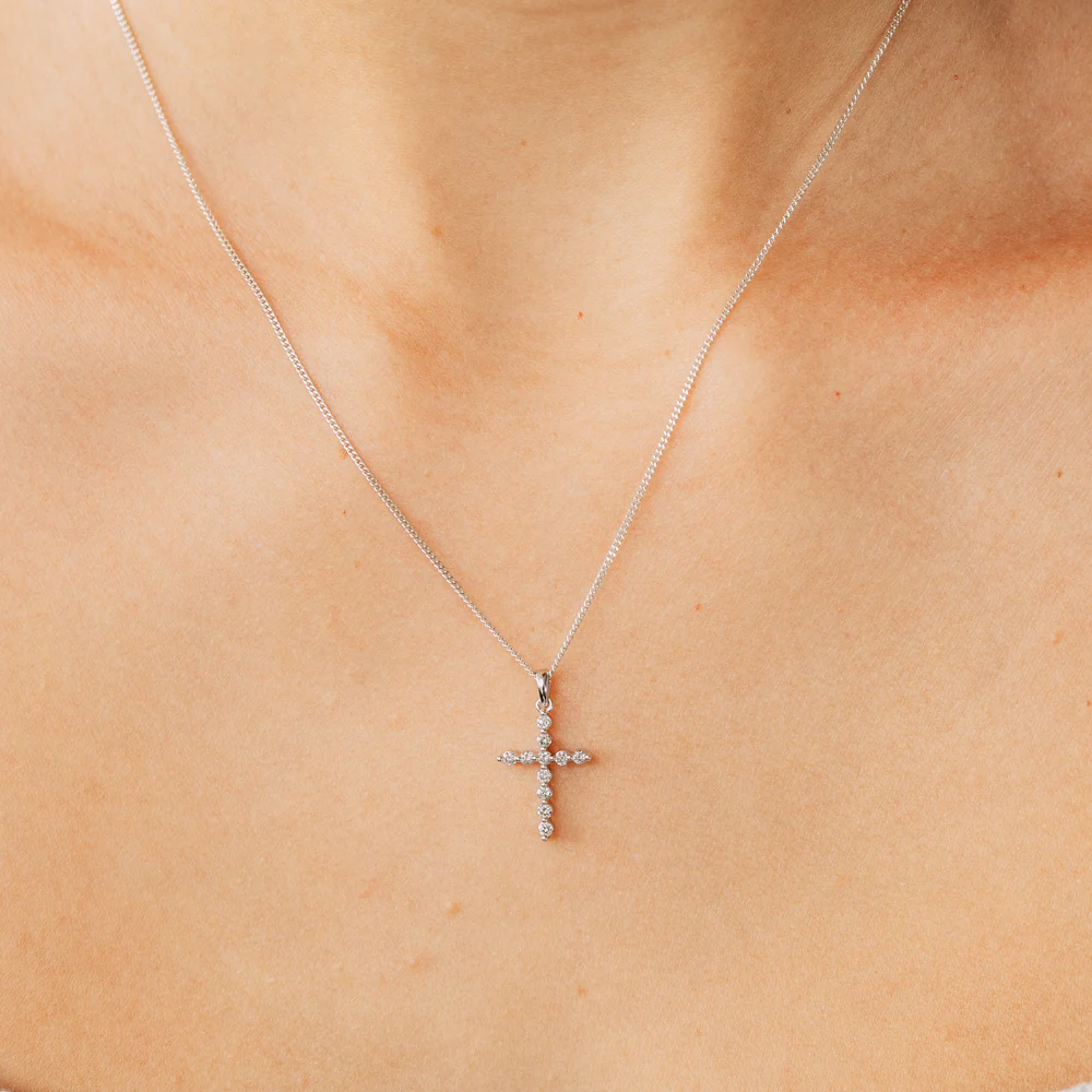1/5 Carat Diamond Cross Pendant in 10ct White Gold - Image 2