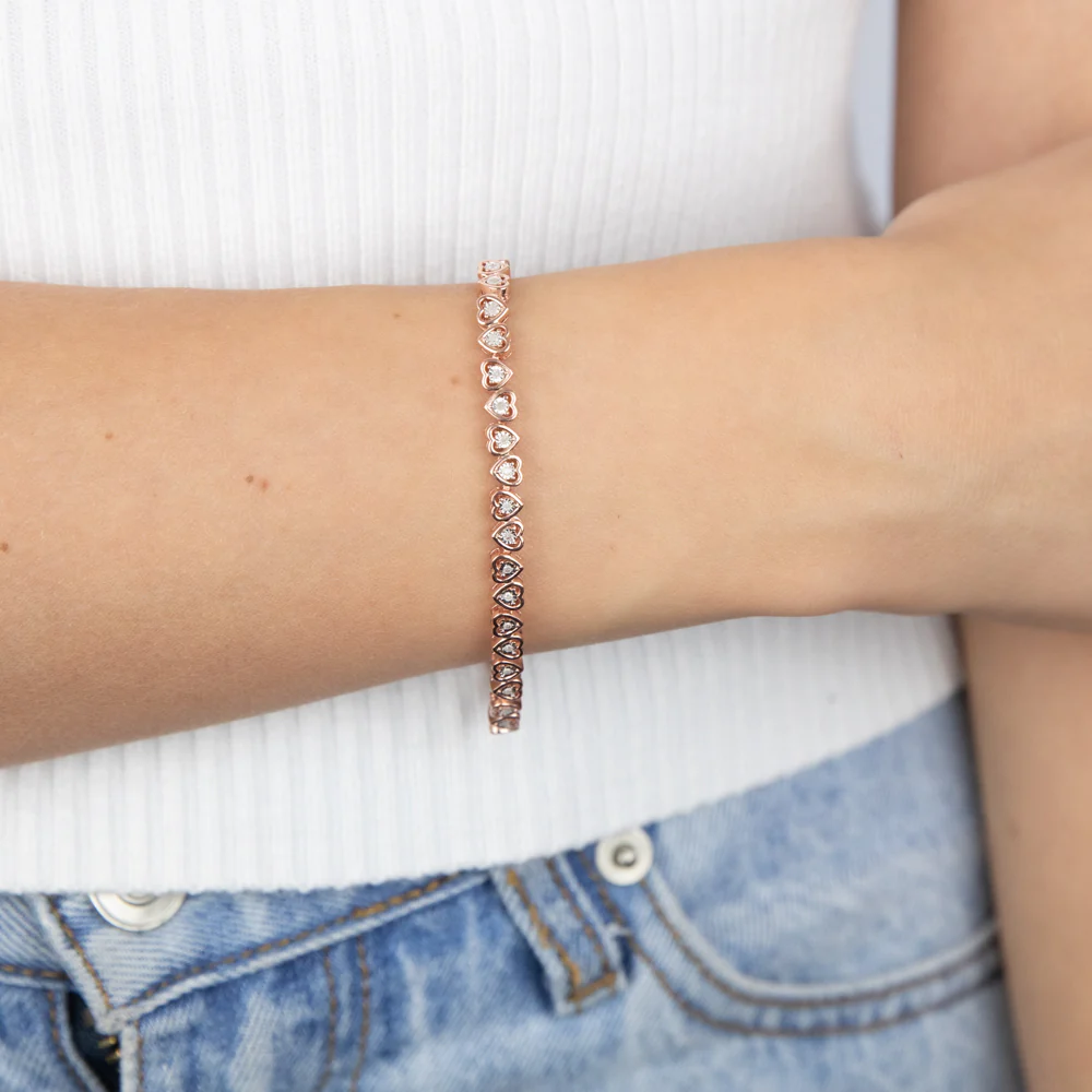 1/5 Carat Diamond Heart 18cm Bracelet in Rose Gold Plated Silver - Image 3