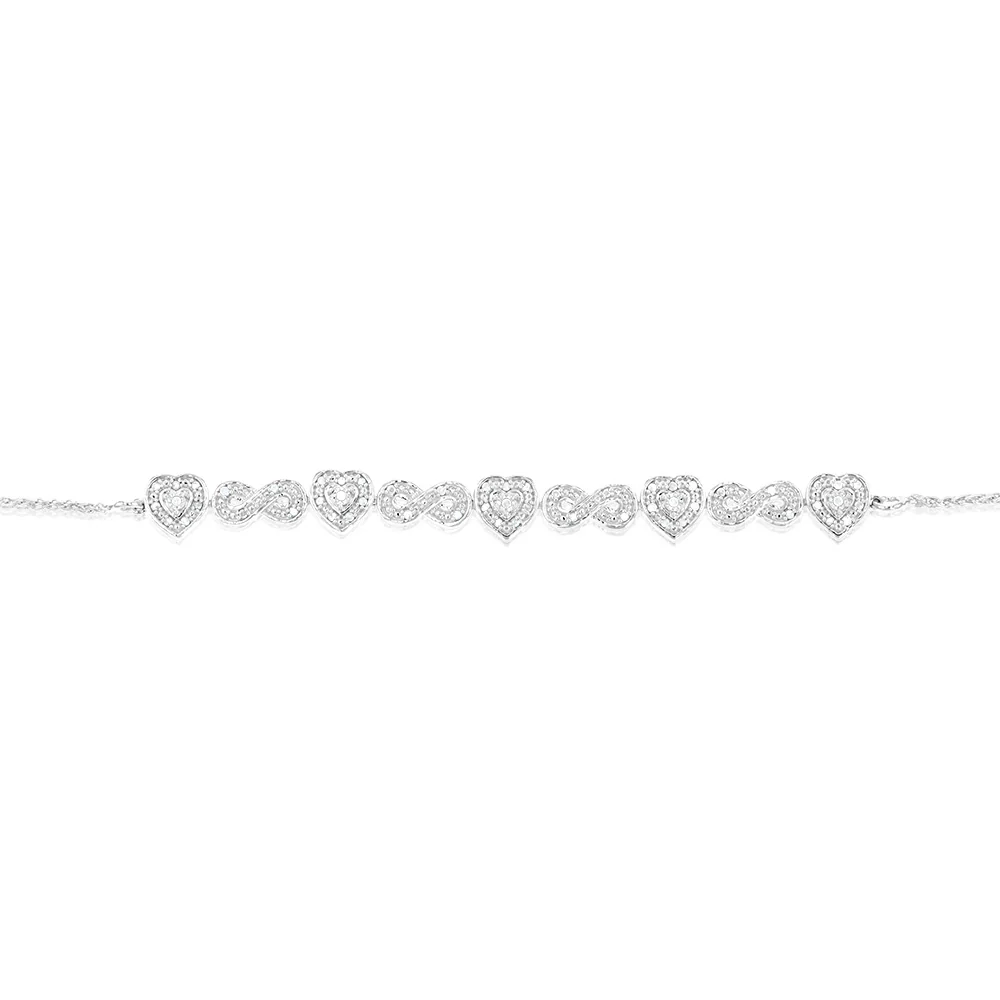 1/5 Carat Diamond Heart & Infinity fancy Bracelet in Sterling Silver - Image 2