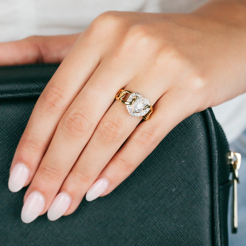 1/5 Carat Diamond Heart Ring Gold plated Silver - Image 3