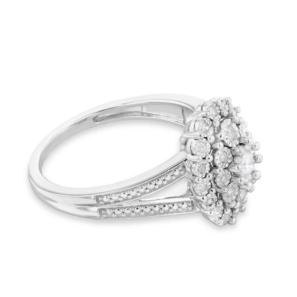 1/5 Carat Diamond Oval Cluster Ring with 27 Brilliant Diamonds in Sterling Silver - Image 2