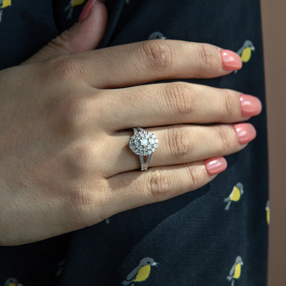 1/5 Carat Diamond Oval Cluster Ring with 27 Brilliant Diamonds in Sterling Silver - Image 3
