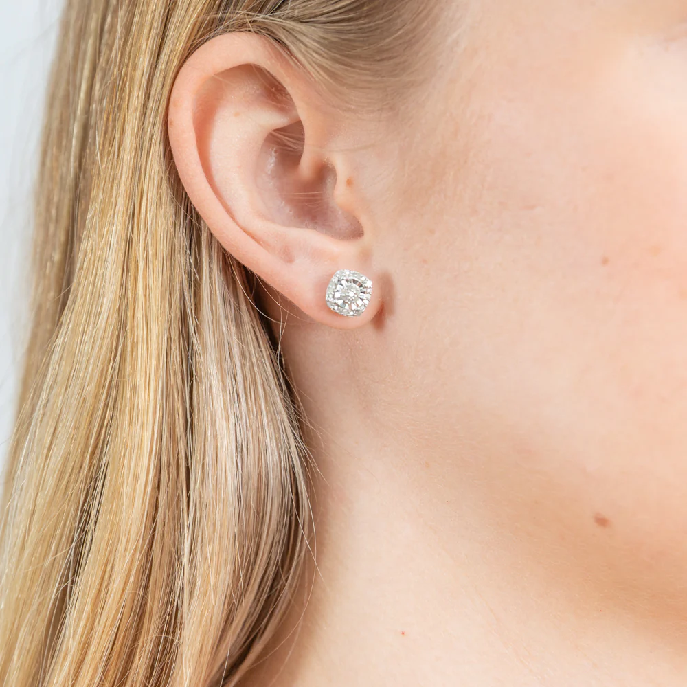 1/5 Carat Diamond Stud Earrings set with 40 Brilliant Diamonds in Sterling Silver - Image 2