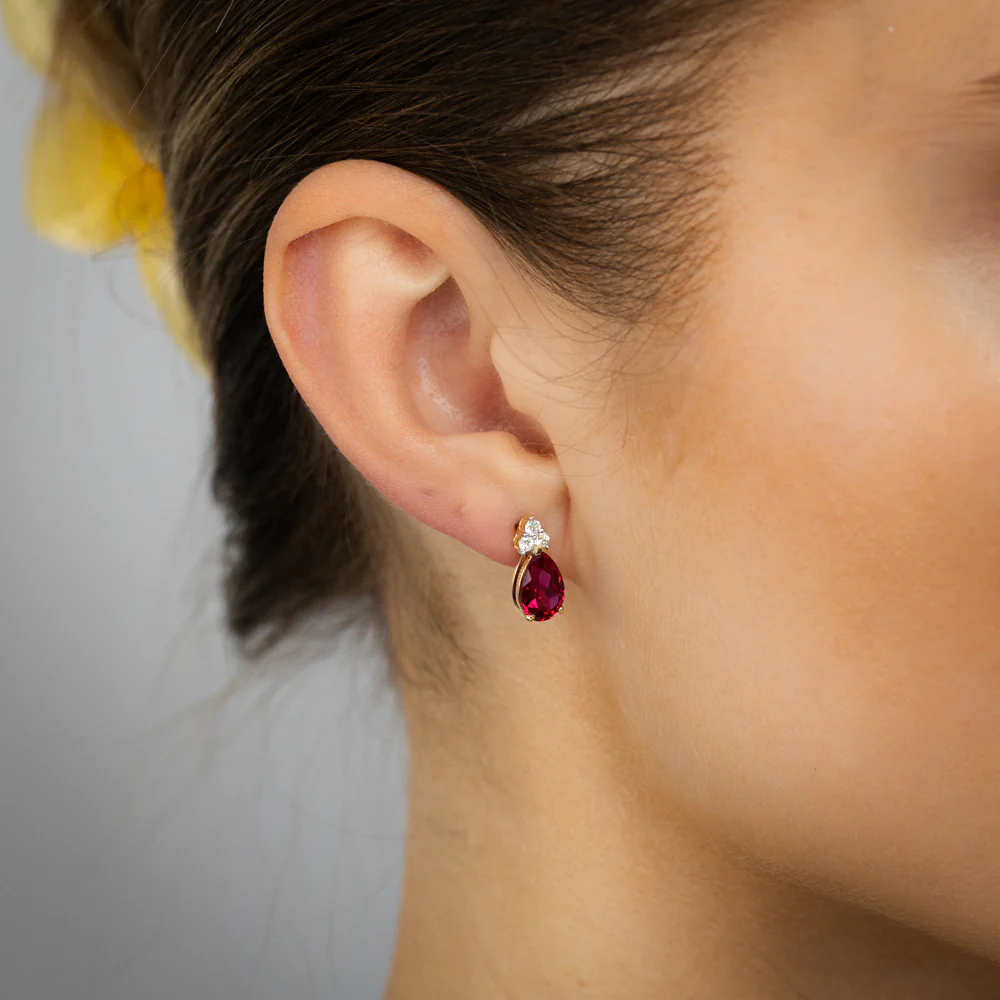 1/5 Carat Luminesce Lab Grown Diamond and Created Ruby Earrings in 9ct Yellow Gold - Image 2