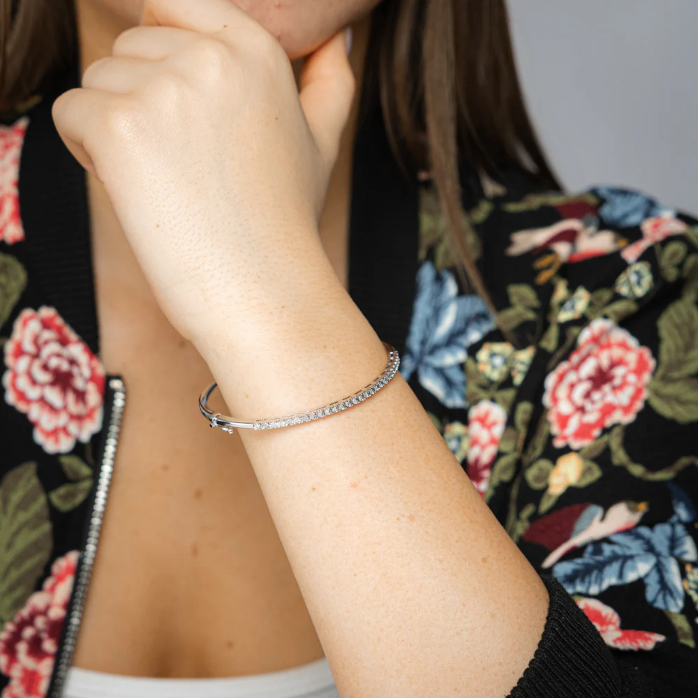 1/5 Carat Natural Diamond Bangle in Sterling Silver - Image 2