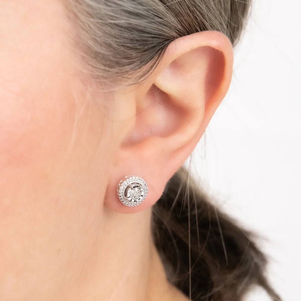 1/5 Carat Natural Diamond Round Shaped Stud Earrings in Sterling Silver - Image 2