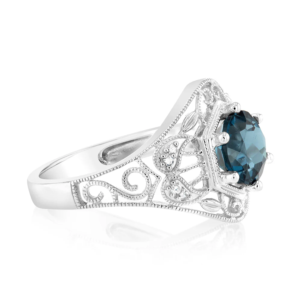 1.5Ct London Blue Topaz Ring with 8 Diamonds in Sterling Silver - Image 2