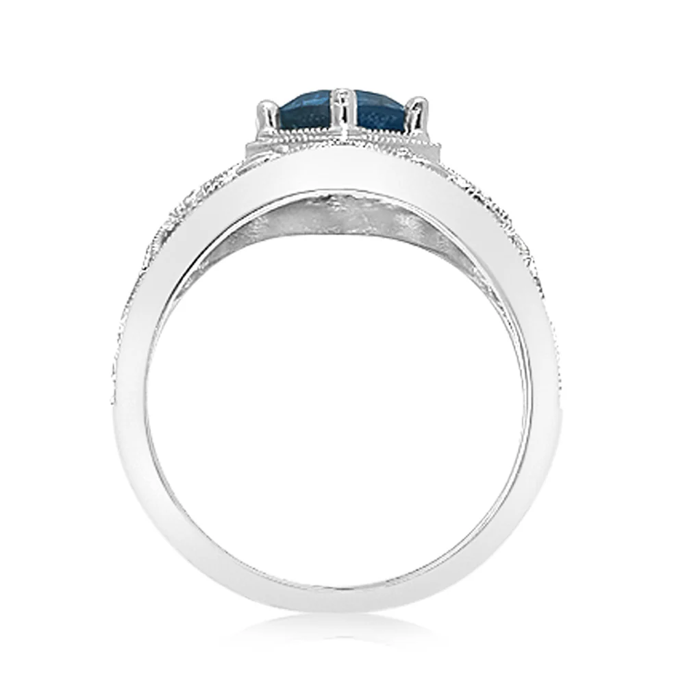 1.5Ct London Blue Topaz Ring with 8 Diamonds in Sterling Silver - Image 3