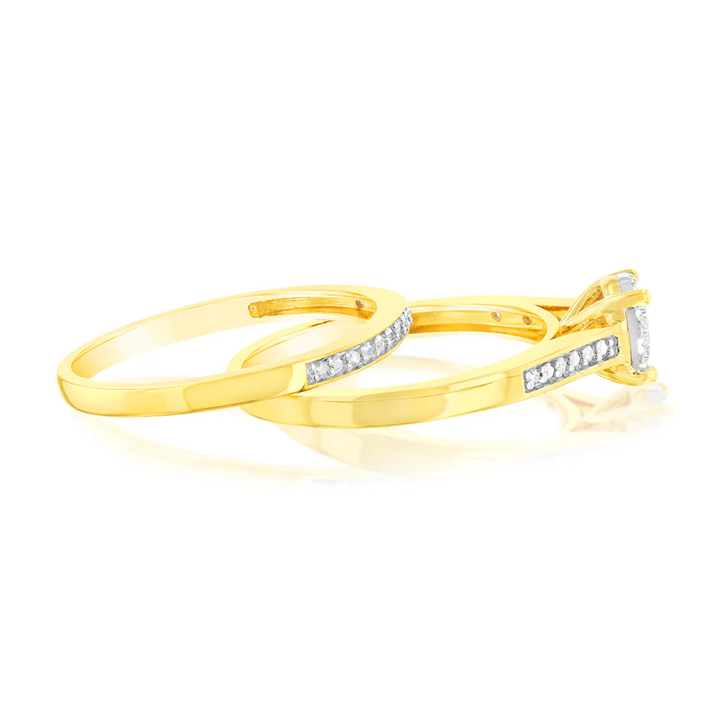 1/6 Carat Diamond 2 Ring Bridal Set in Gold Plated Sterling Silver - Image 2