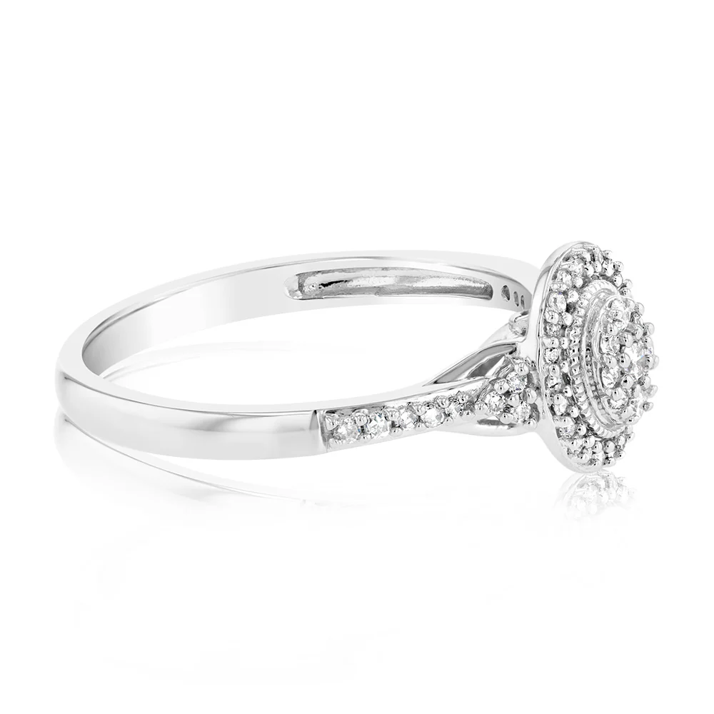 1/6 Carat Diamond Cluster Oval Ring in 10ct White Gold - Image 2