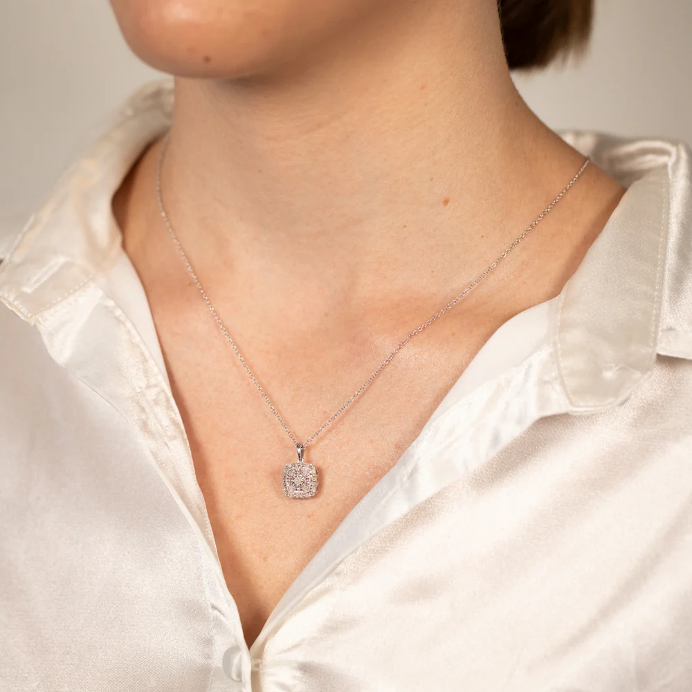 1/6 Carat Diamond Cushion Pendant in Sterling Silver - Image 2