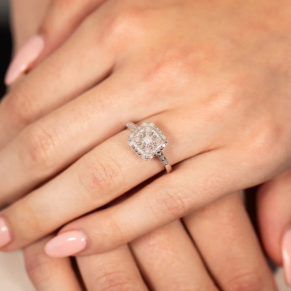 1/6 Carat Diamond Cushion Ring in Sterling Silver - Image 3