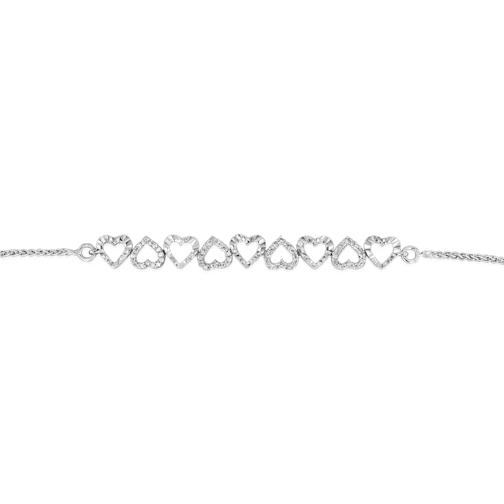 1/6 Carat Diamond Heart Bracelet Adjustable 23cm in Sterling Silver - Image 2