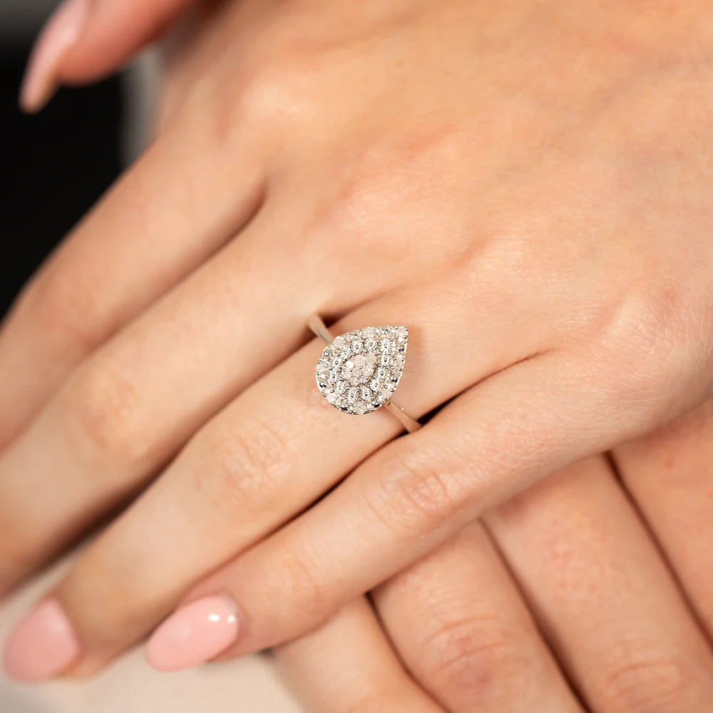 1/6 Carat Diamond Pear Shaped Ring in Sterling Silver - Image 3