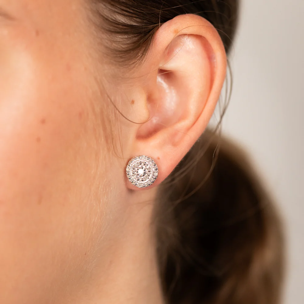 1/6 Carat Diamond Round Stud Earrings in Sterling Silver - Image 2