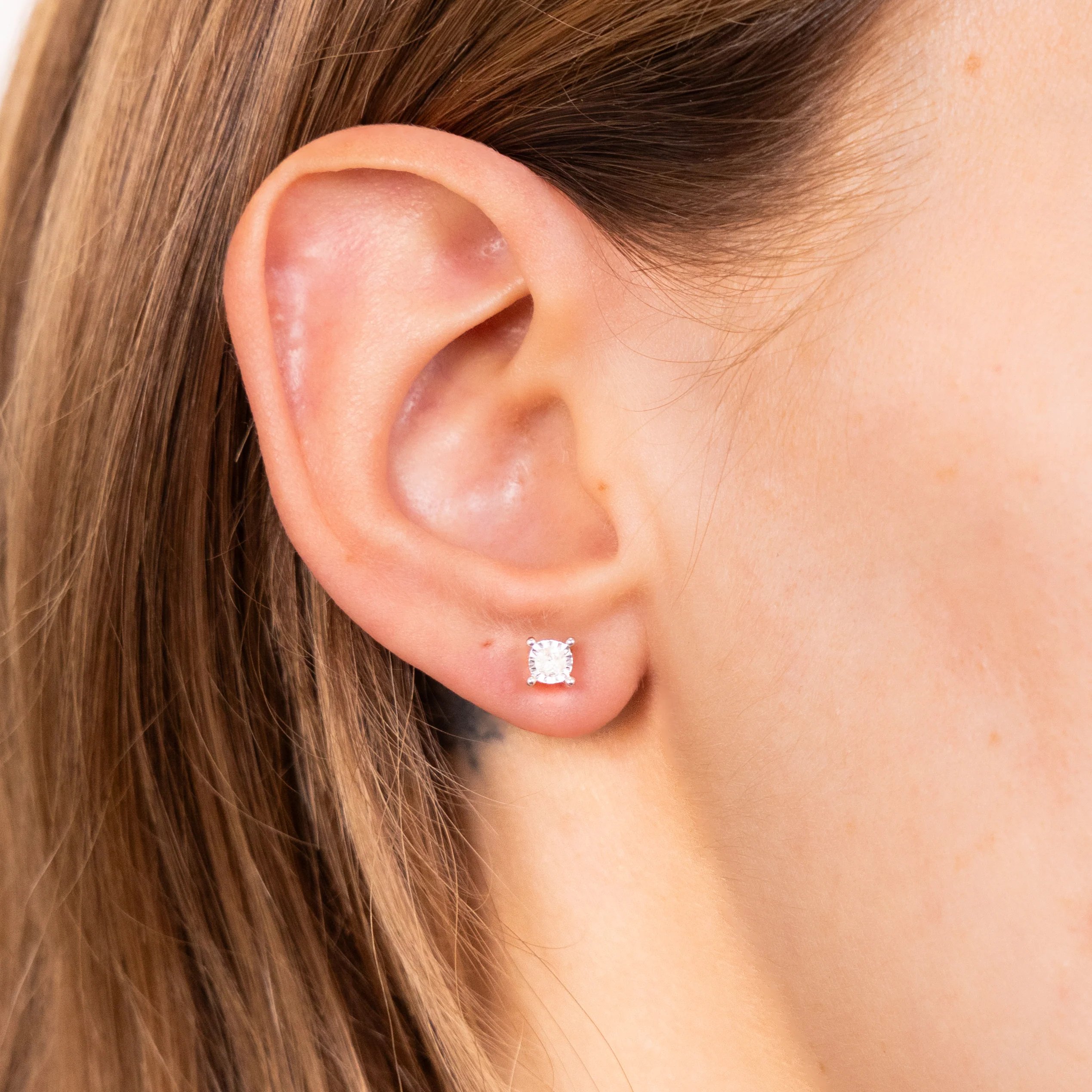1/6 Carat Diamond Solitaire Earrings in Sterling Silver - Image 2