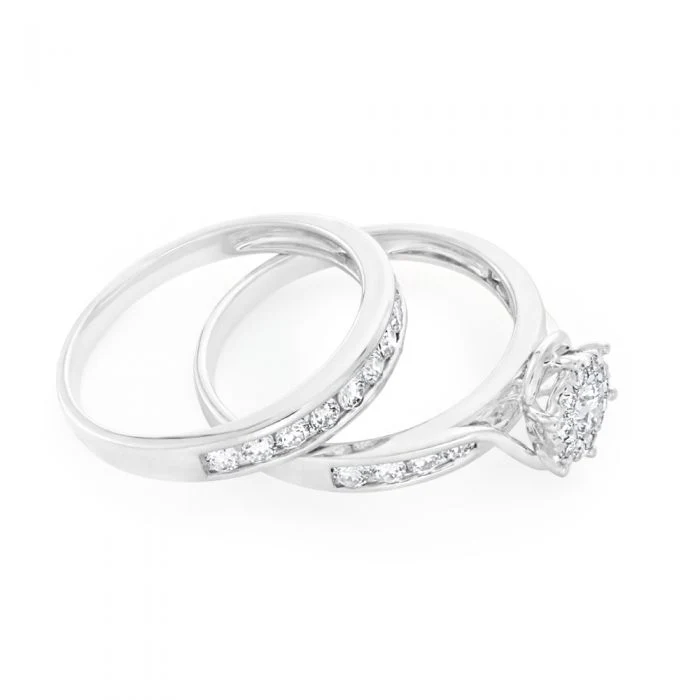 1 Carat 2 Ring Bridal Set in 9ct White Gold - Image 2