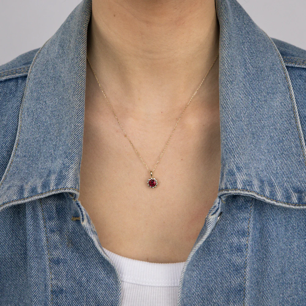 1 Carat Created Ruby and Diamond Pendant with 45cm Chain in 9ct Yellow Gold - Image 2