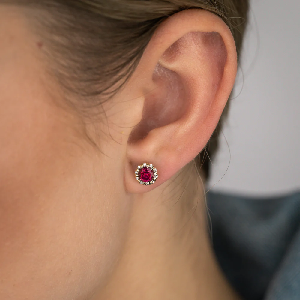 1 Carat Created Ruby and Diamond Stud Earrings in 9ct Yellow Gold - Image 2