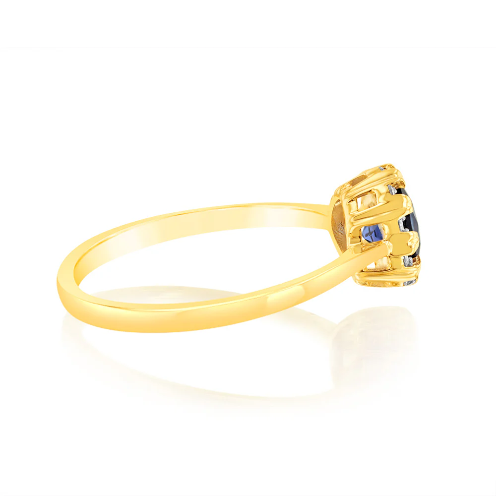 1 Carat Created Sapphire and Diamond Ring in 9ct Yellow Gold - Image 2