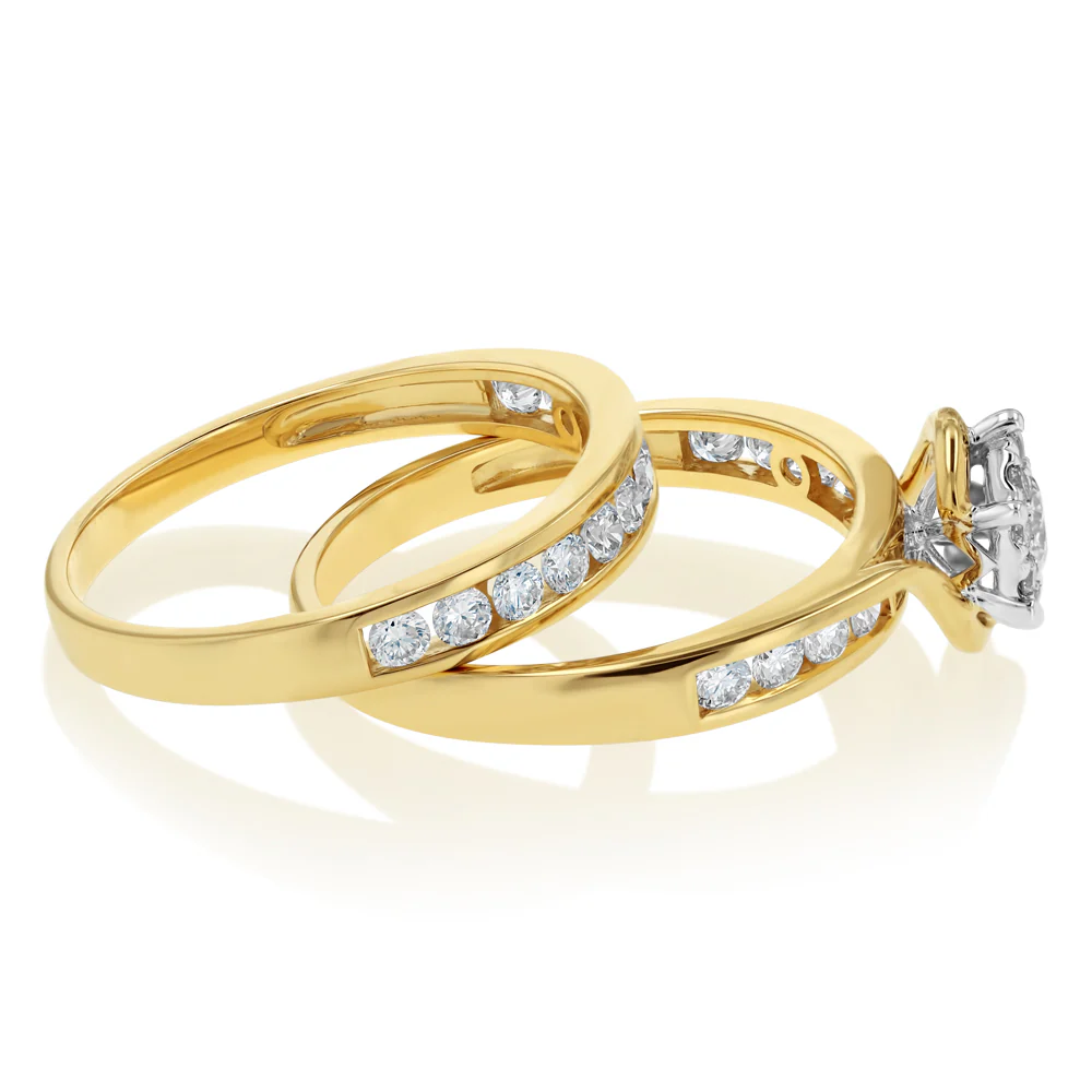 1 Carat Diamond 2-Ring Bridal Set in 9ct Yellow Gold - Image 2