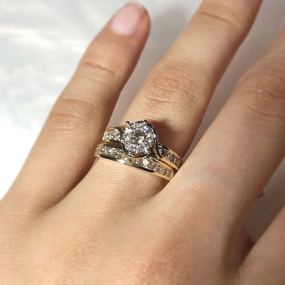 1 Carat Diamond 2-Ring Bridal Set in 9ct Yellow Gold - Image 4
