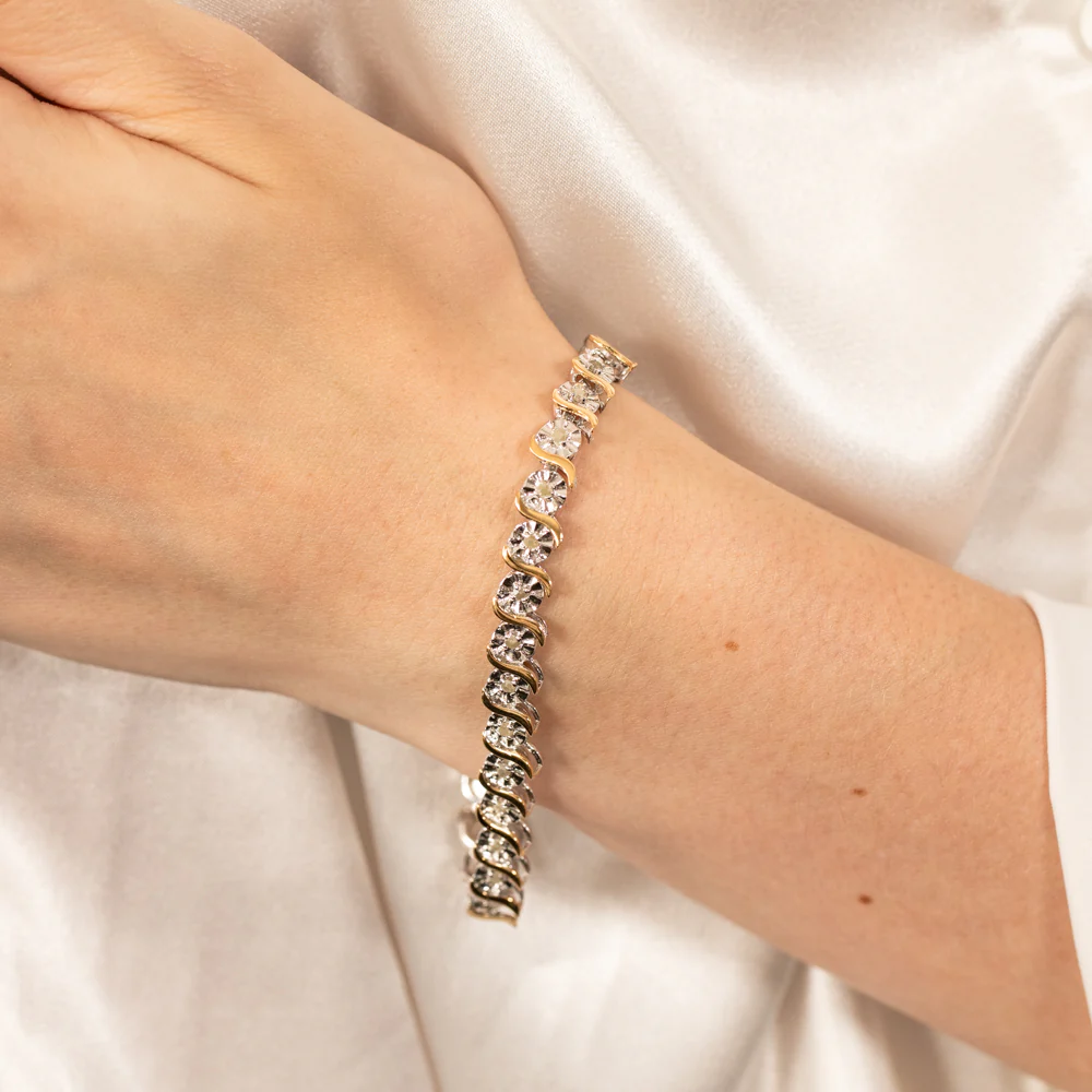 1 Carat Diamond Bracelet in Two Toned Sterling Silver - Image 3