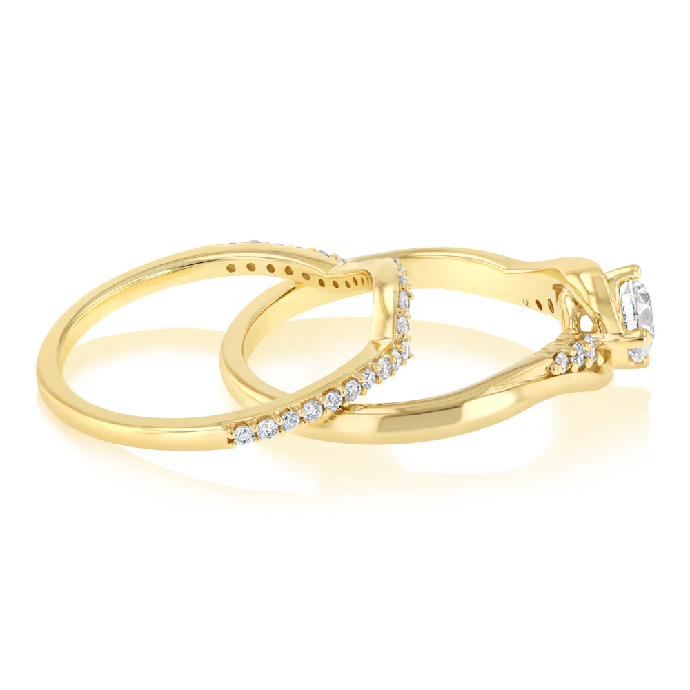 1 Carat Diamond Bridal 2 Ring Set in 10ct Yellow Gold - Image 2
