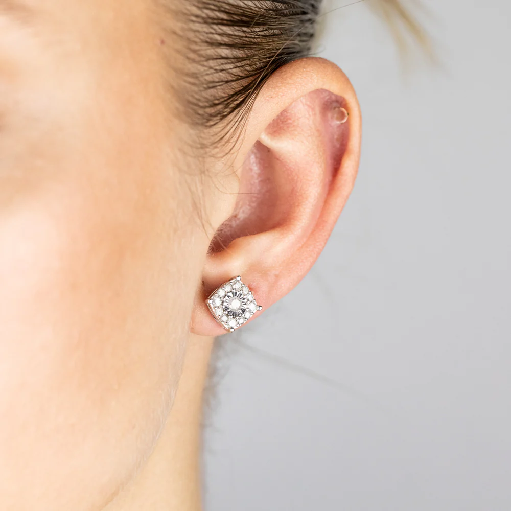 1 Carat Diamond Earrings and Pendant Set on 45cm Chain in Sterling Silver - Image 2