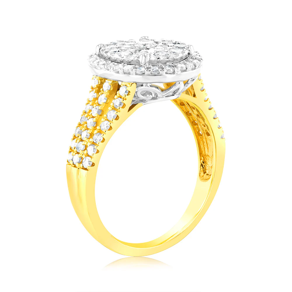 1 Carat Diamond Oval Shaped Ring in 9ct Yellow Gold & Sterling Silver - Image 3
