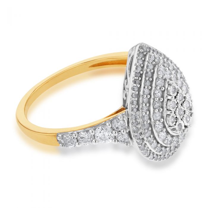 1 Carat Diamond Pear Shaped Cluster Ring Set in Sterling Silver and 9ct Yellow Gold - Image 2