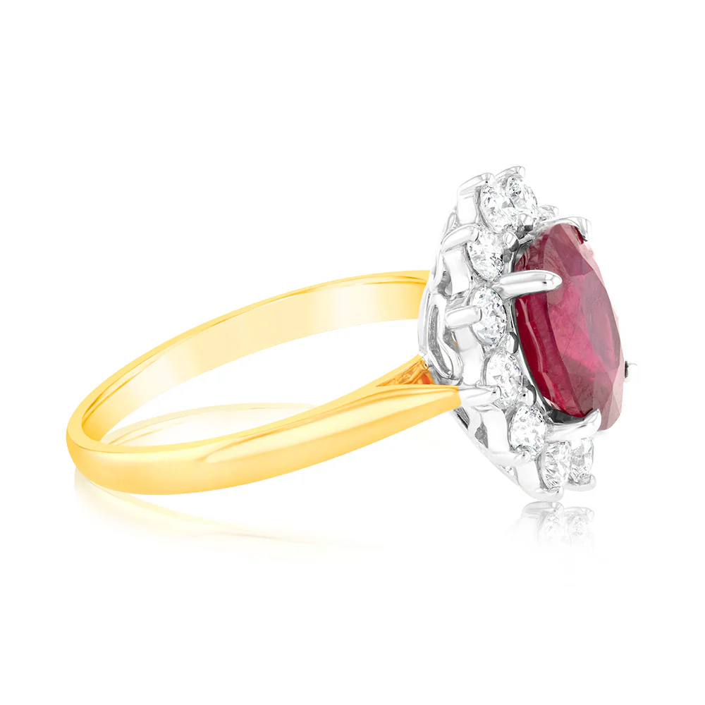 1 Carat Lab Grown Diamond and 4ct Natural Enhanced Ruby Ring in 9ct Yellow Gold - Image 2