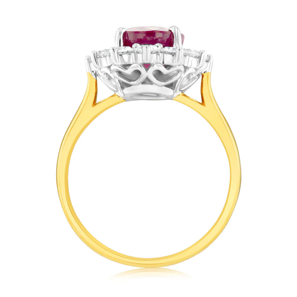 1 Carat Lab Grown Diamond and 4ct Natural Enhanced Ruby Ring in 9ct Yellow Gold - Image 4