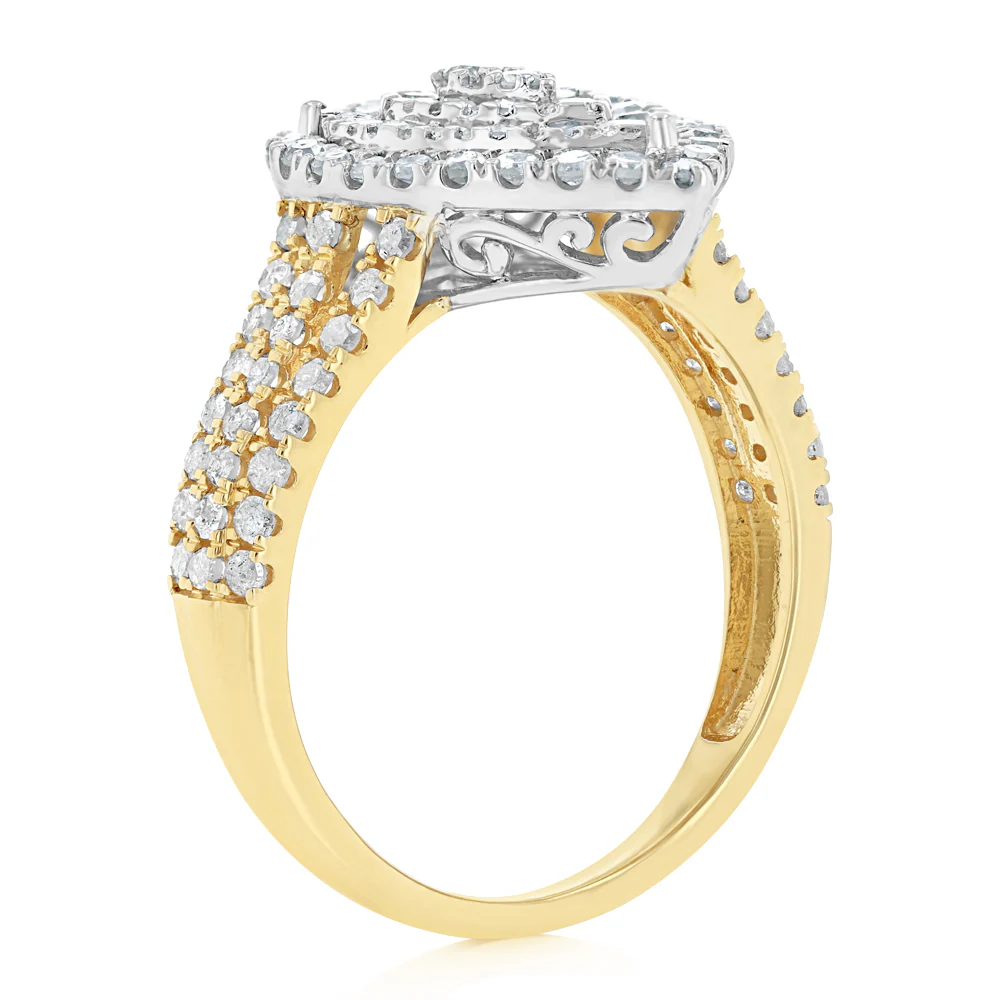 1 Carat Natural Diamond Pear Shaped Ring in 9ct Yellow Gold and Sterling Silver - Image 3