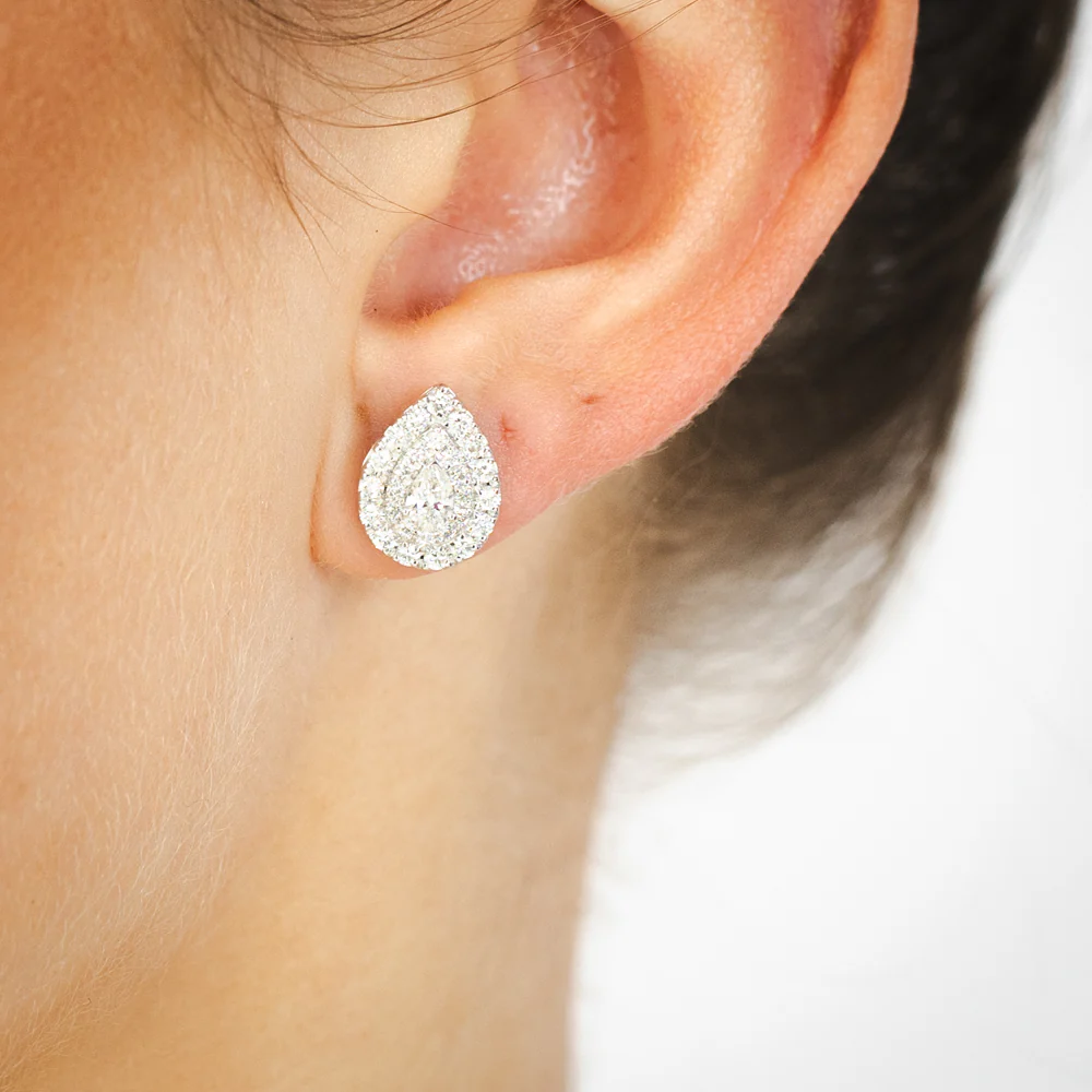 1 Carat Pear and Brilliant Cut Diamond Stud Earrings in Platinum - Image 2
