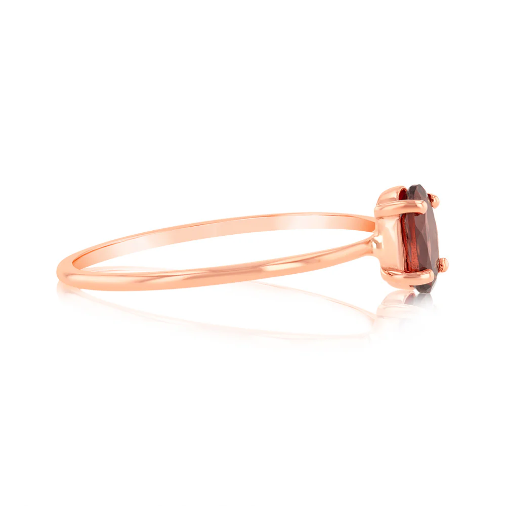 1 Oval Garnet 6x4mm Ring in 9ct Rose Gold - Image 2