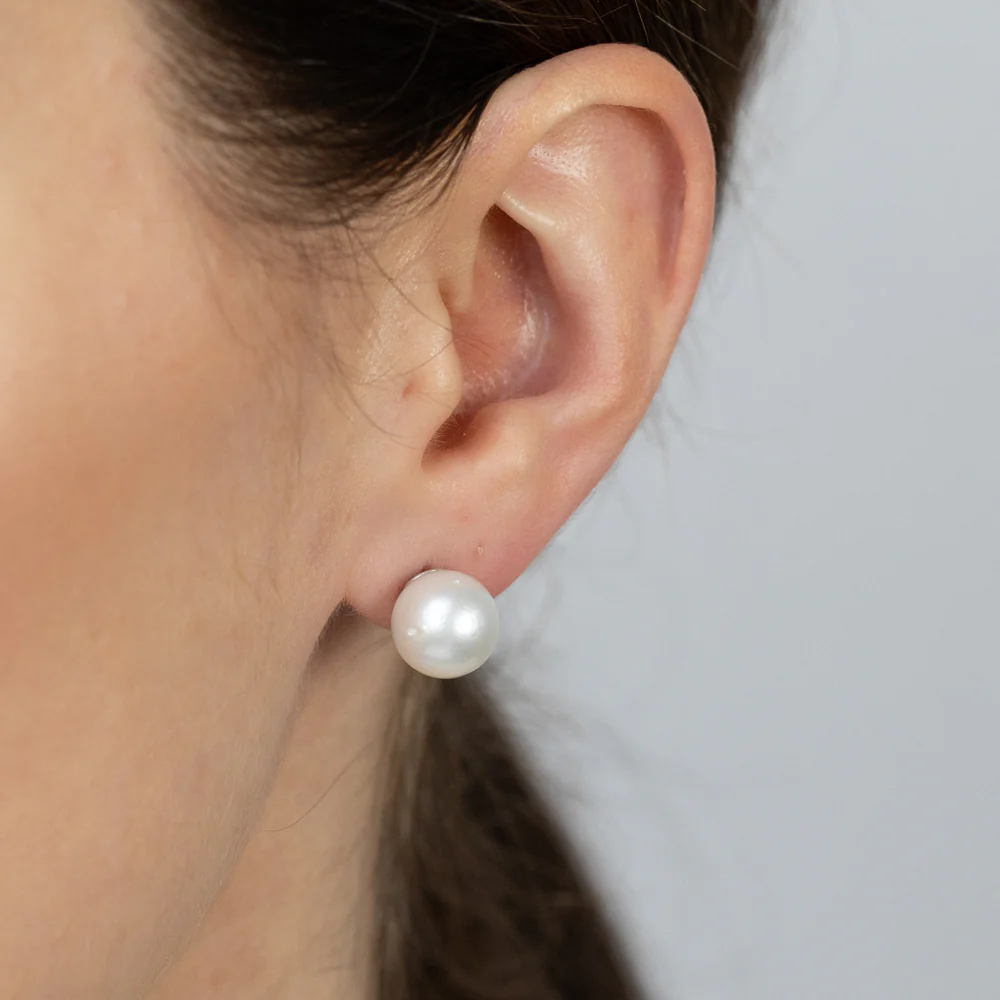 10-11mm White South Seal Pearl Stud Earrings in Sterling Silver - Image 2