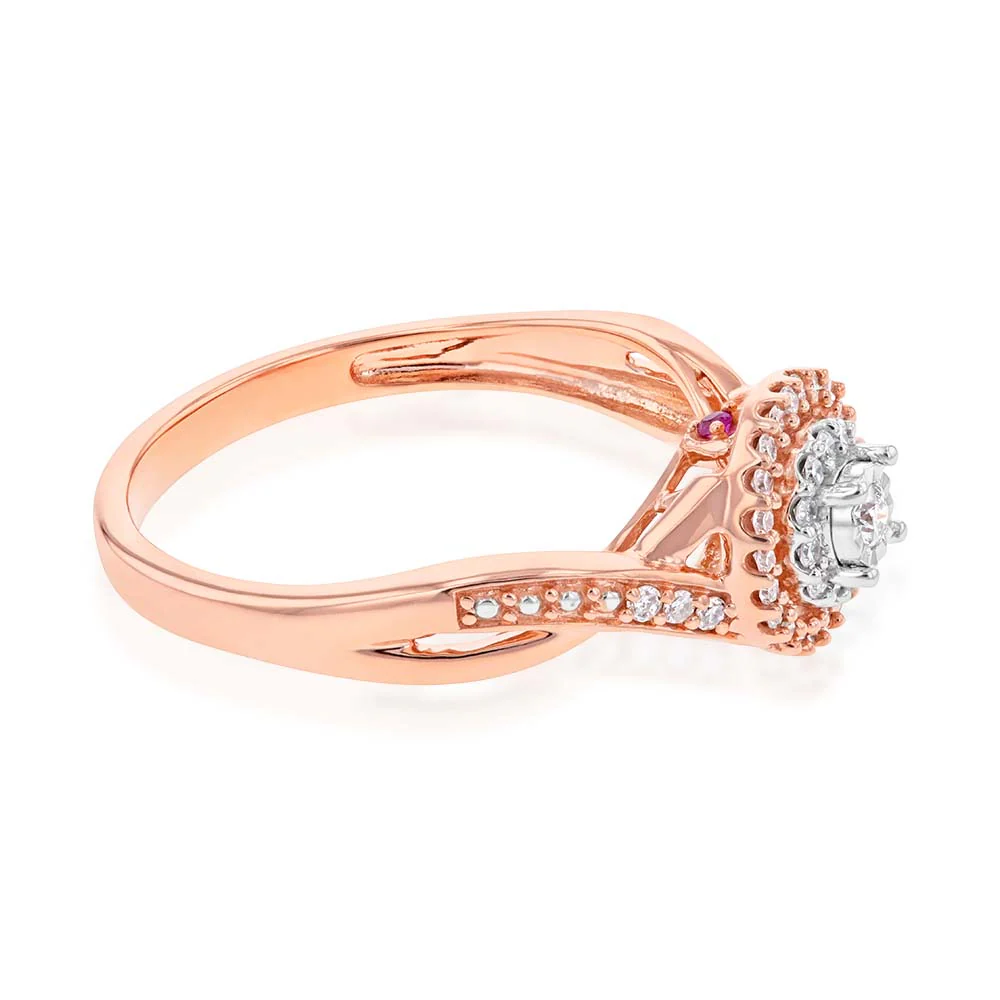 10ct Rose Gold 15PT Diamond Ring with Natural Enhanced Pink Sapphire Accent - Image 2