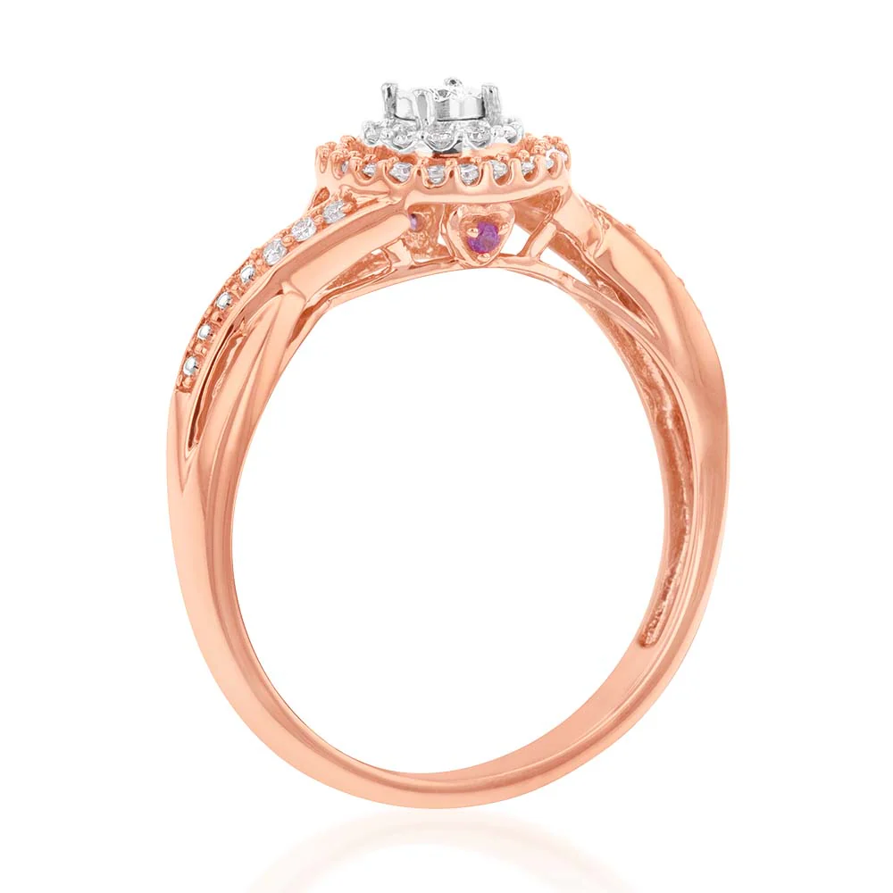 10ct Rose Gold 15PT Diamond Ring with Natural Enhanced Pink Sapphire Accent - Image 3
