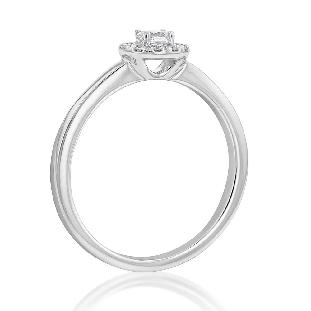 10ct White Gold 1/6 Carat Diamond Ring with Oval Centre and Halo - Image 2