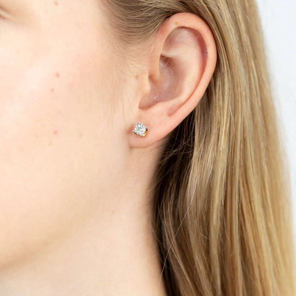 10ct Yellow Gold  1/2 Carat Diamond Stud Earrings - Image 2