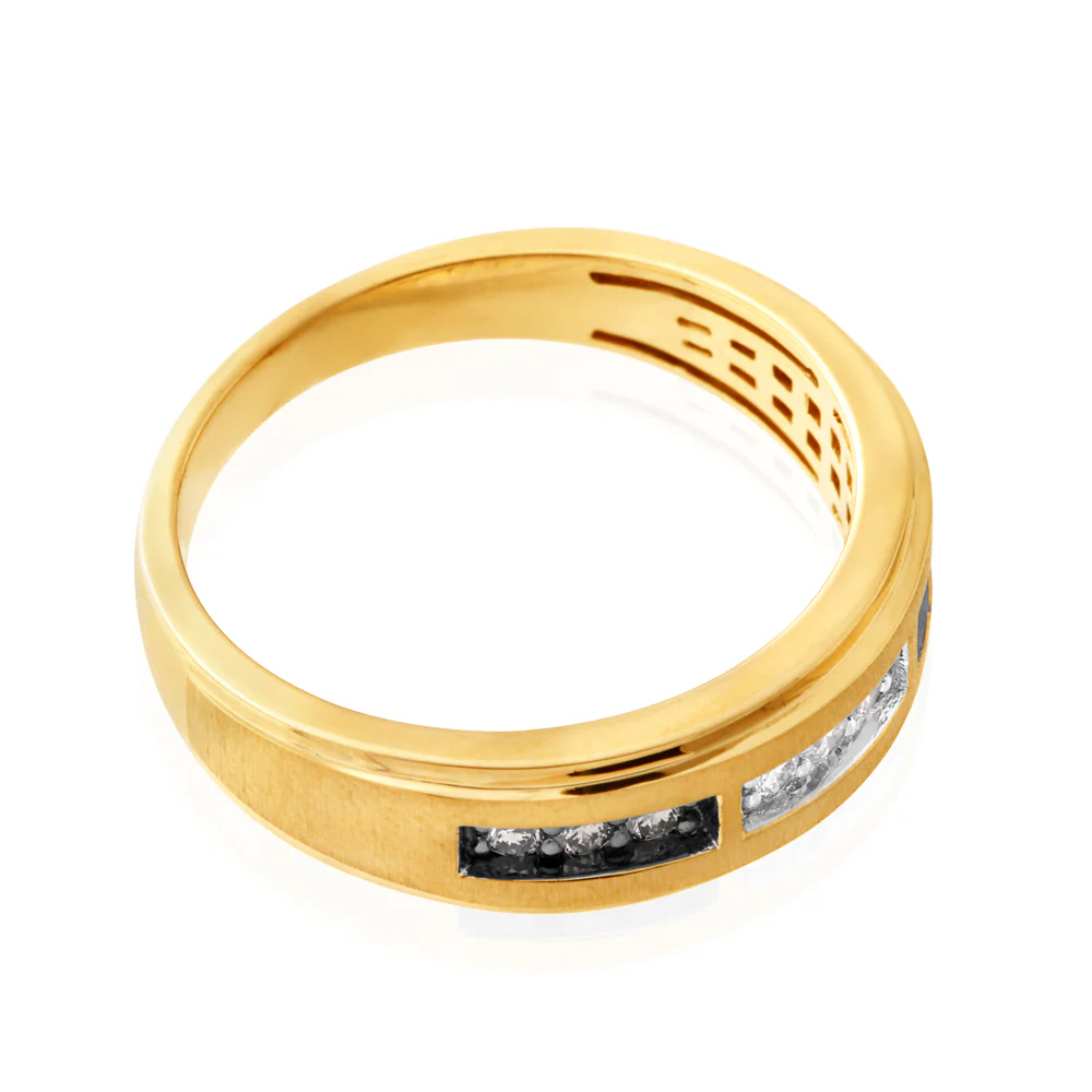10ct  Yellow Gold 1/4 Carat Diamond Ring with White and Champagne Diamonds - Image 2