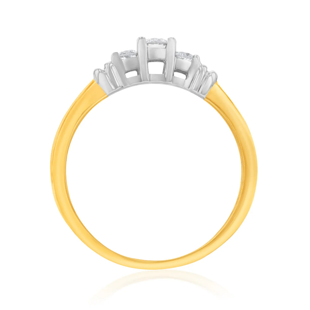 10ct Yellow Gold 1/4 Carat Diamond Trilogy Ring - Image 2